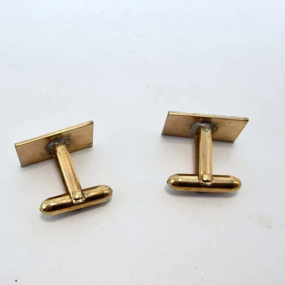 La Mode Vintage 10K Gold Filled Rectangular Etched Stripe Cufflinks Mens Gold